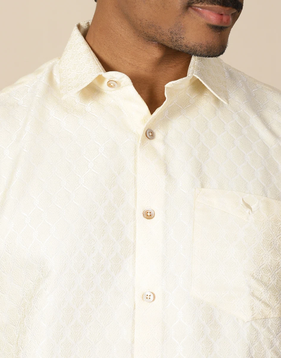 Maurya Vastra Cream Brocade Half Sleeve Shirt (4)