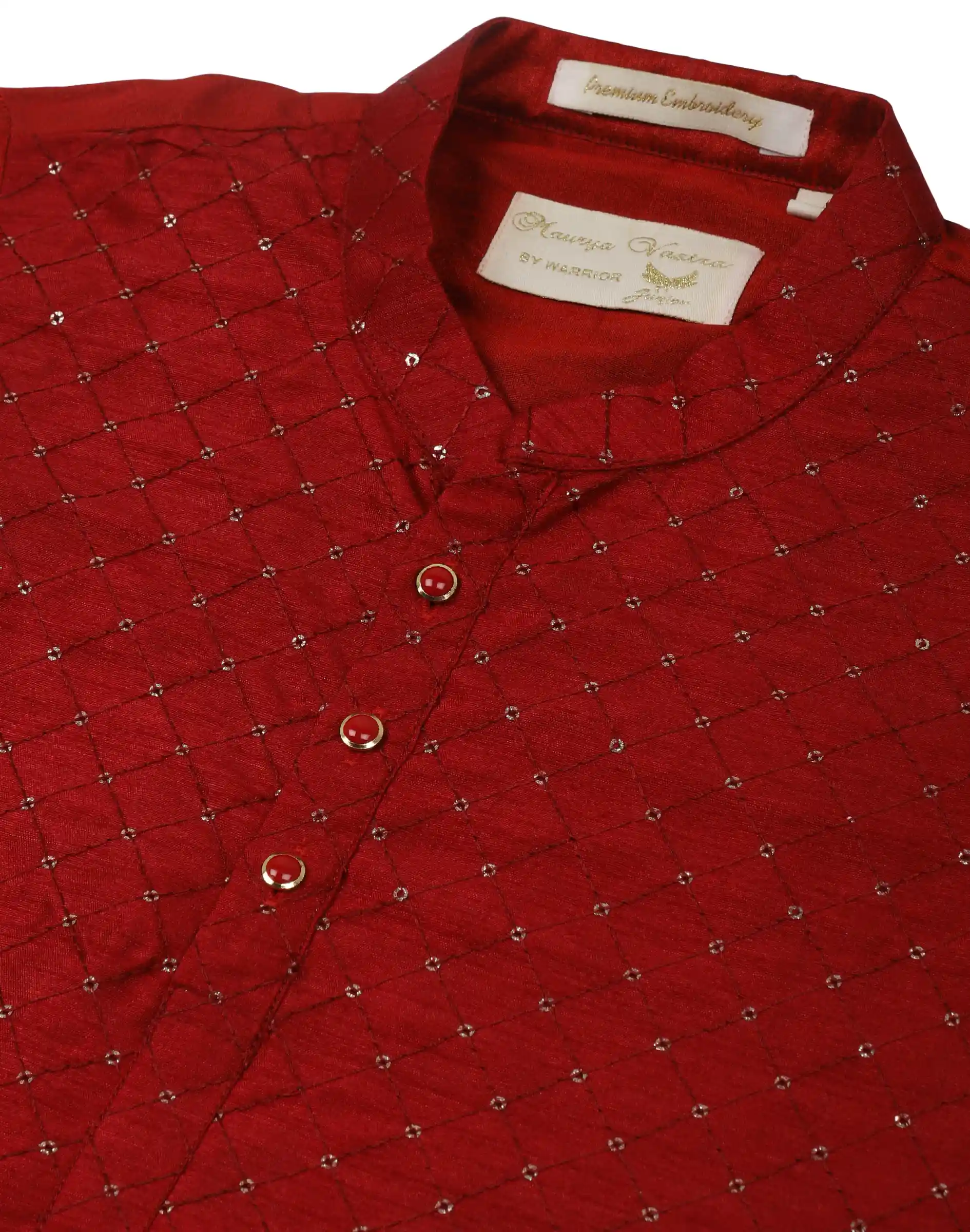 Maurya Vastra Crimson Red Embellished Boys Kurta (1)