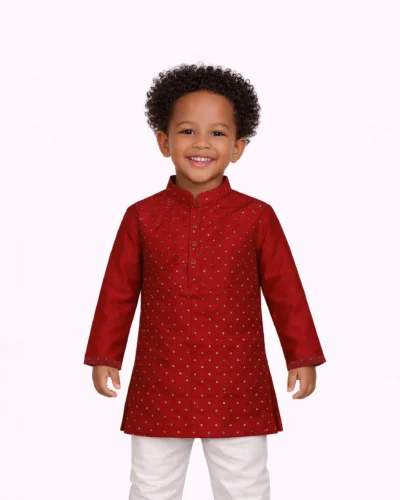 Maurya Vastra Crimson Red Embellished Boys Kurta