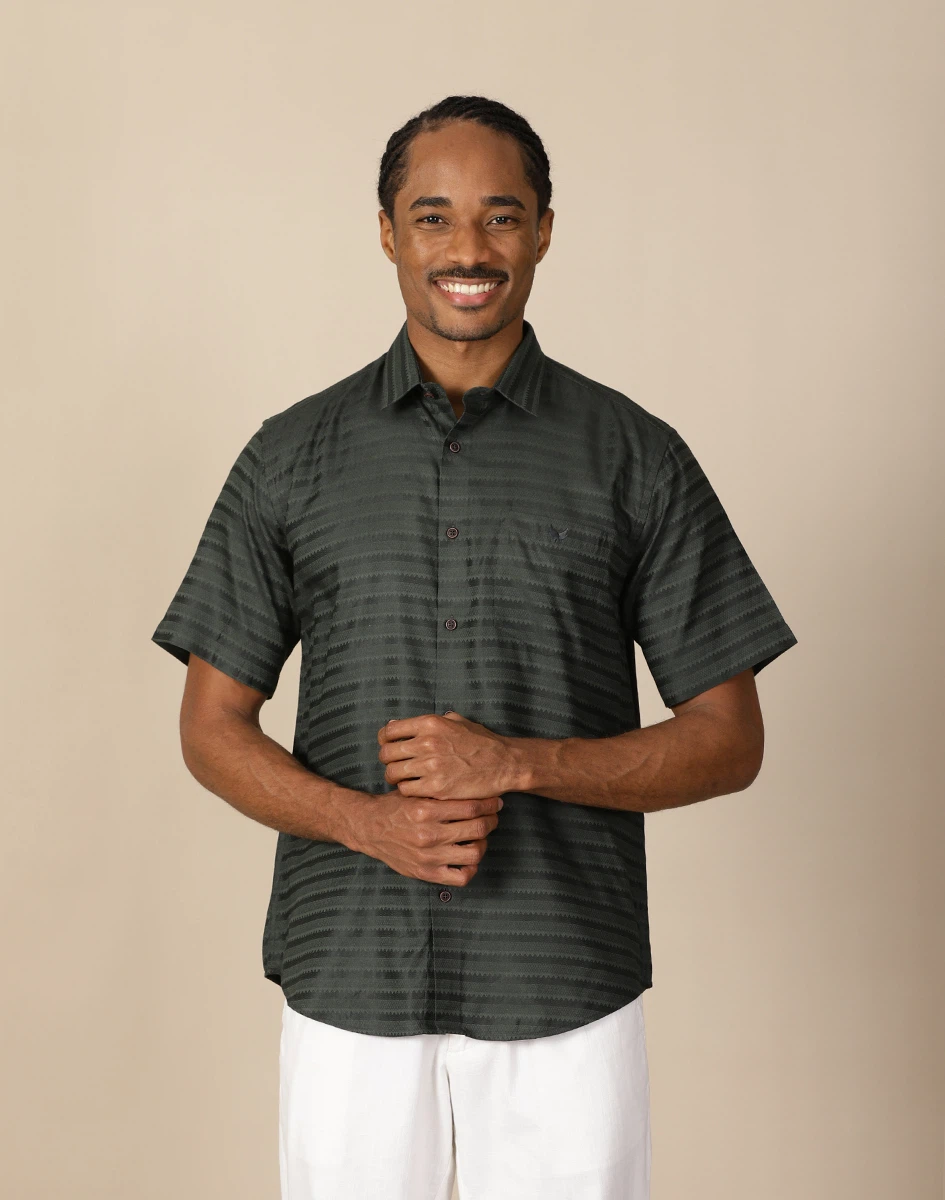 Maurya Vastra Dark Green Cotton Half Sleeve Shirt (1)