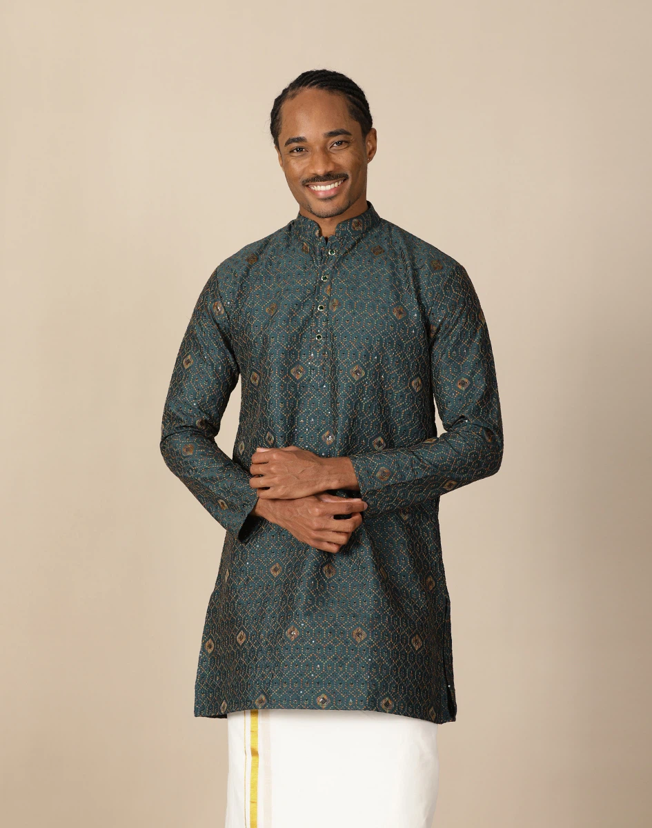 Maurya Vastra Imperial Teal Embroidered Short Kurta (1)