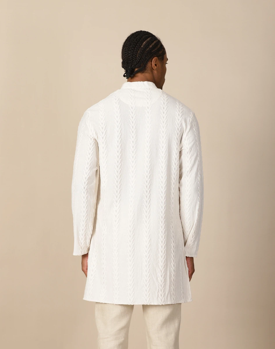 Maurya Vastra Ivory Embossed Cotton Casual Kurta (2)