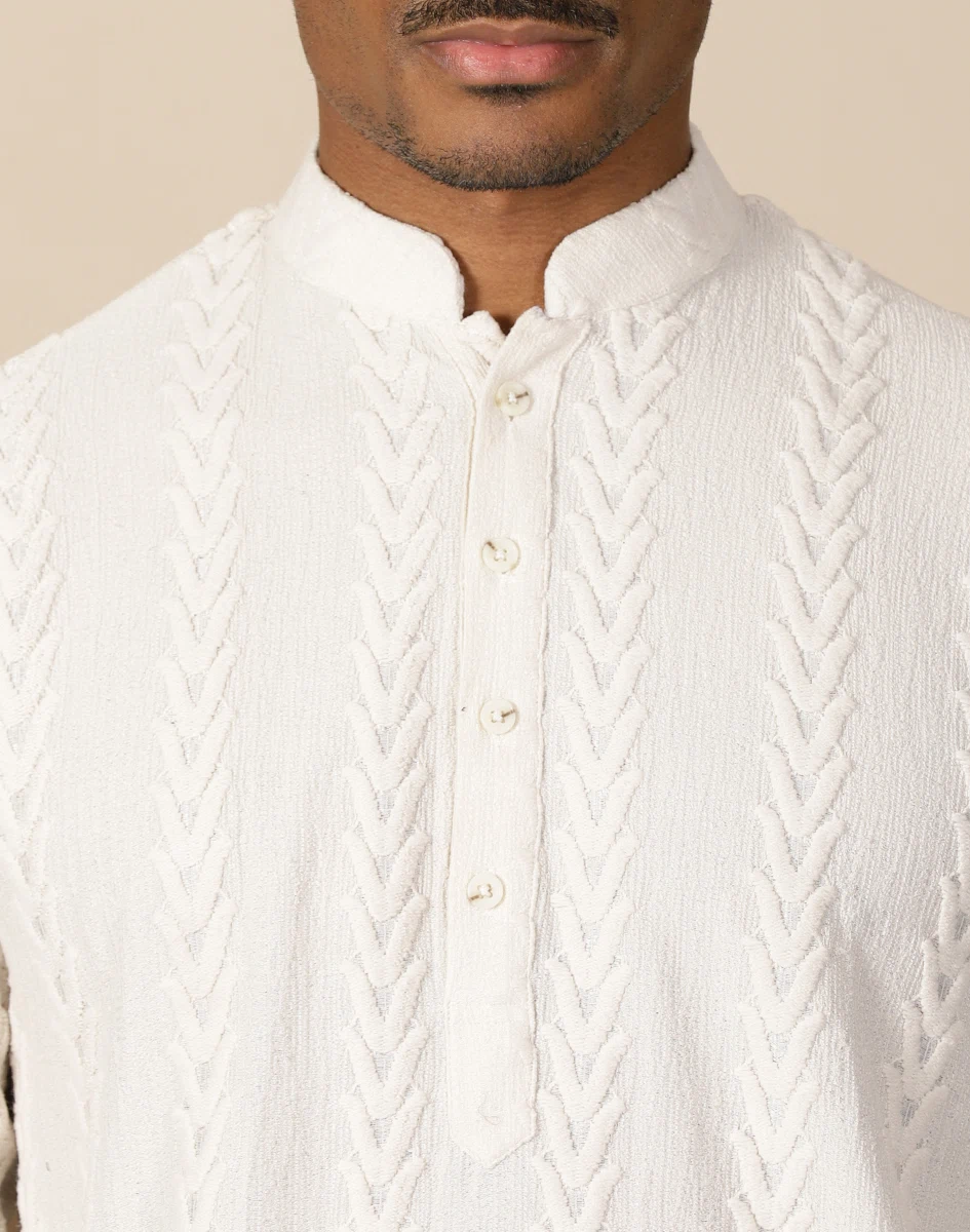 Maurya Vastra Ivory Embossed Cotton Casual Kurta (3)