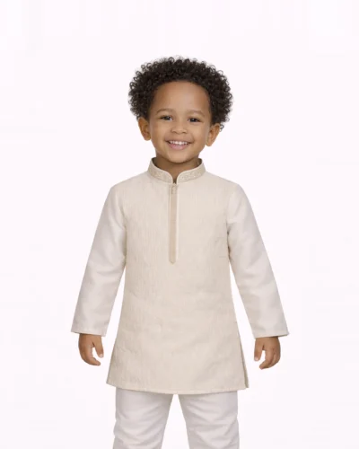 Maurya Vastra Ivory Textured Classic Boys Kurta
