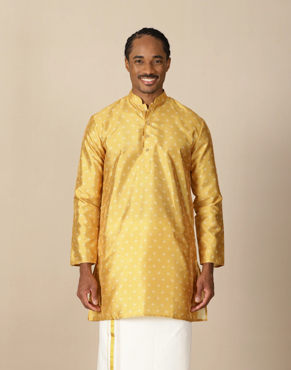Maurya Vastra Mustard Yellow Brocade Festive Kurta (1)