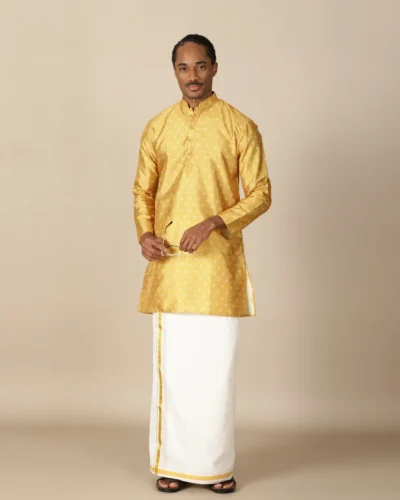 Maurya Vastra Mustard Yellow Brocade Festive Kurta