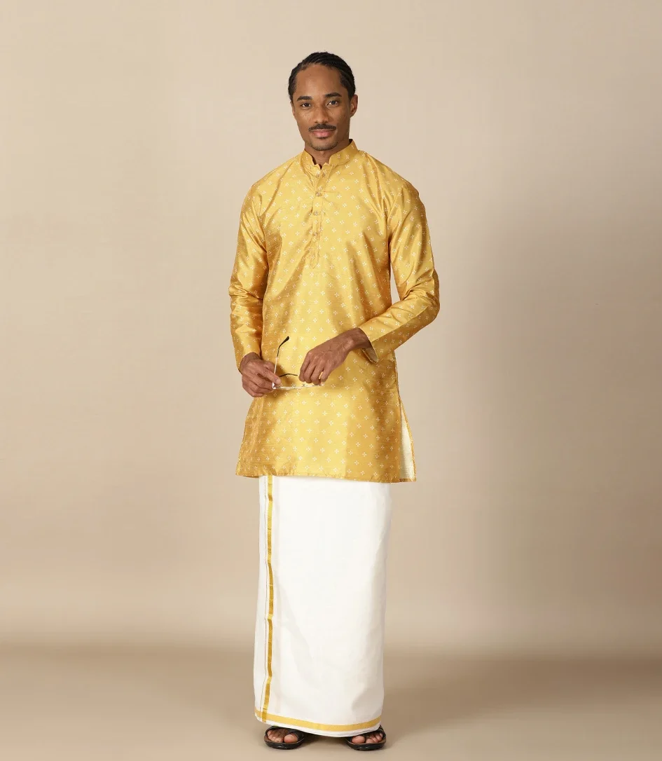 Maurya Vastra Mustard Yellow Brocade Festive Kurta (4)