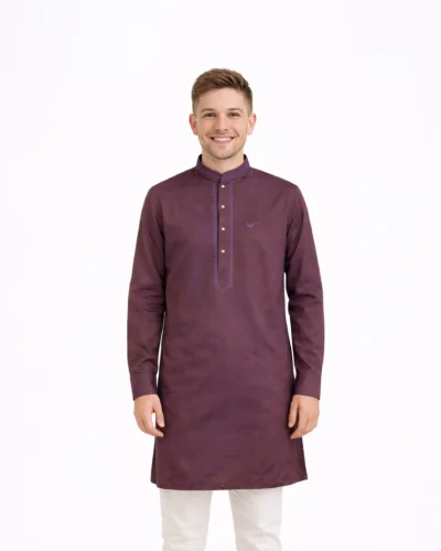 Maurya Vastra Plum Yoke Embroidered Silk Kurta