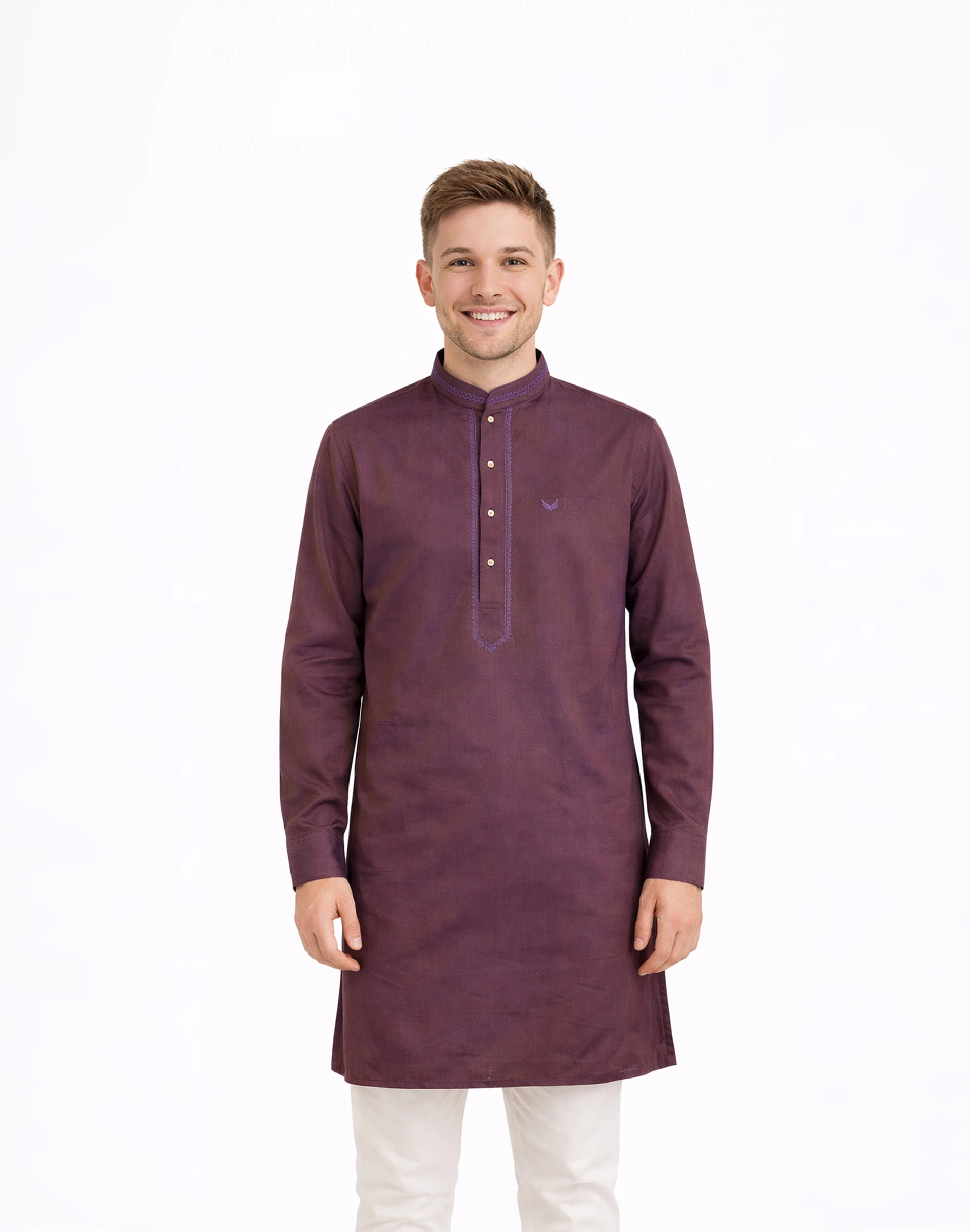 Maurya Vastra Plum Yoke Embroidered Silk Kurta (1)
