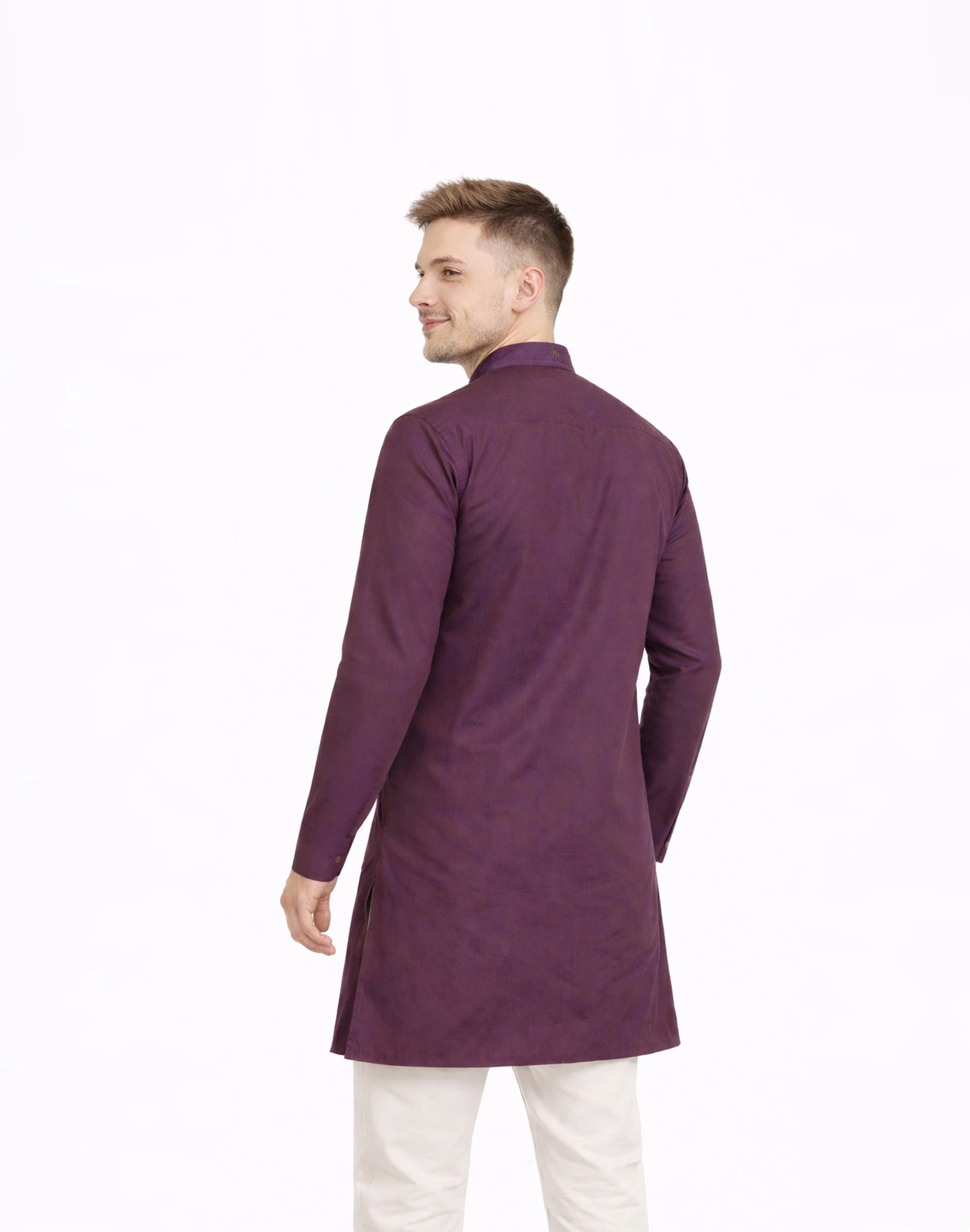 Maurya Vastra Plum Yoke Embroidered Silk Kurta (2)