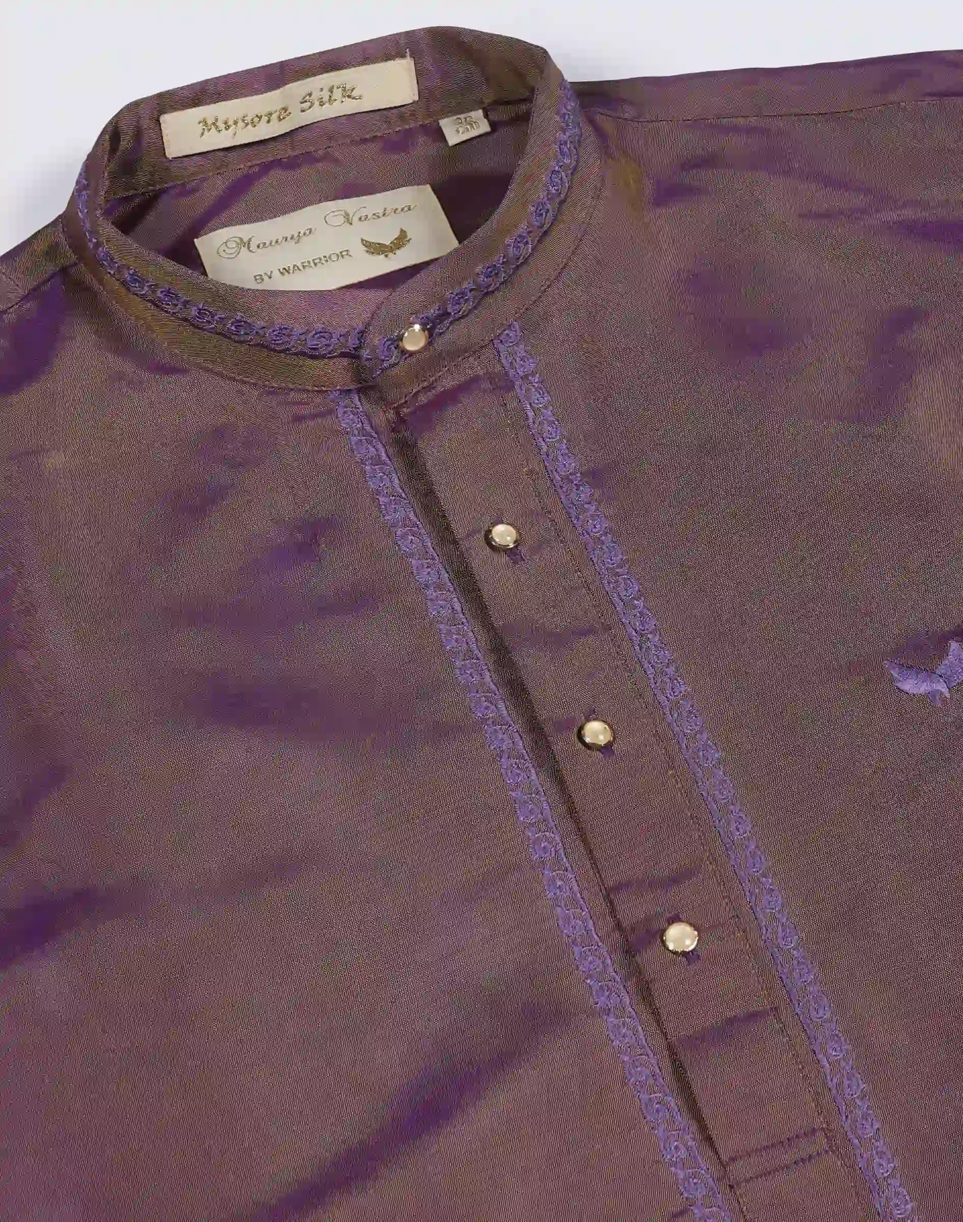 Maurya Vastra Plum Yoke Embroidered Silk Kurta (3)