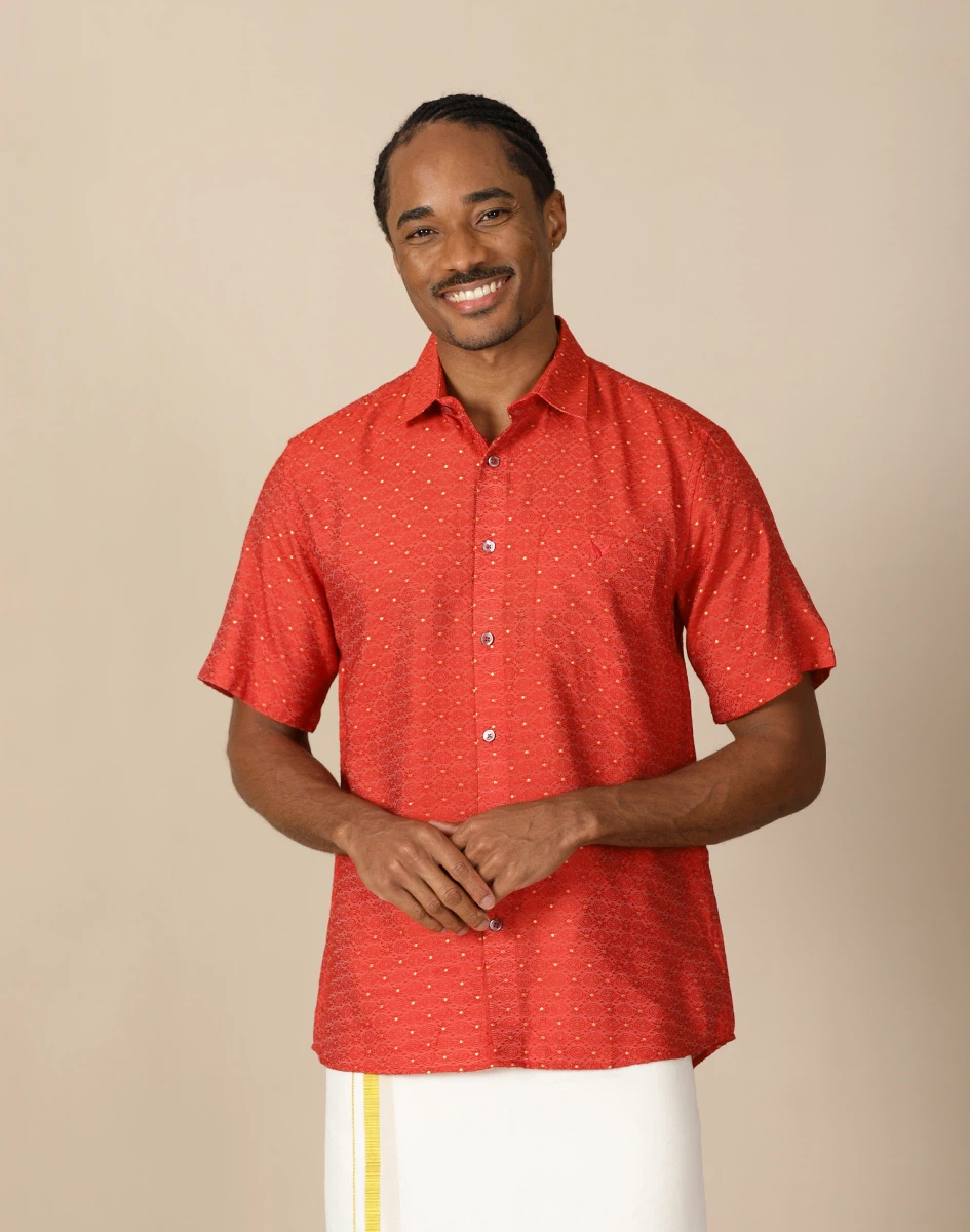 Maurya Vastra Red Embellished Half Sleeve Shirt (1)