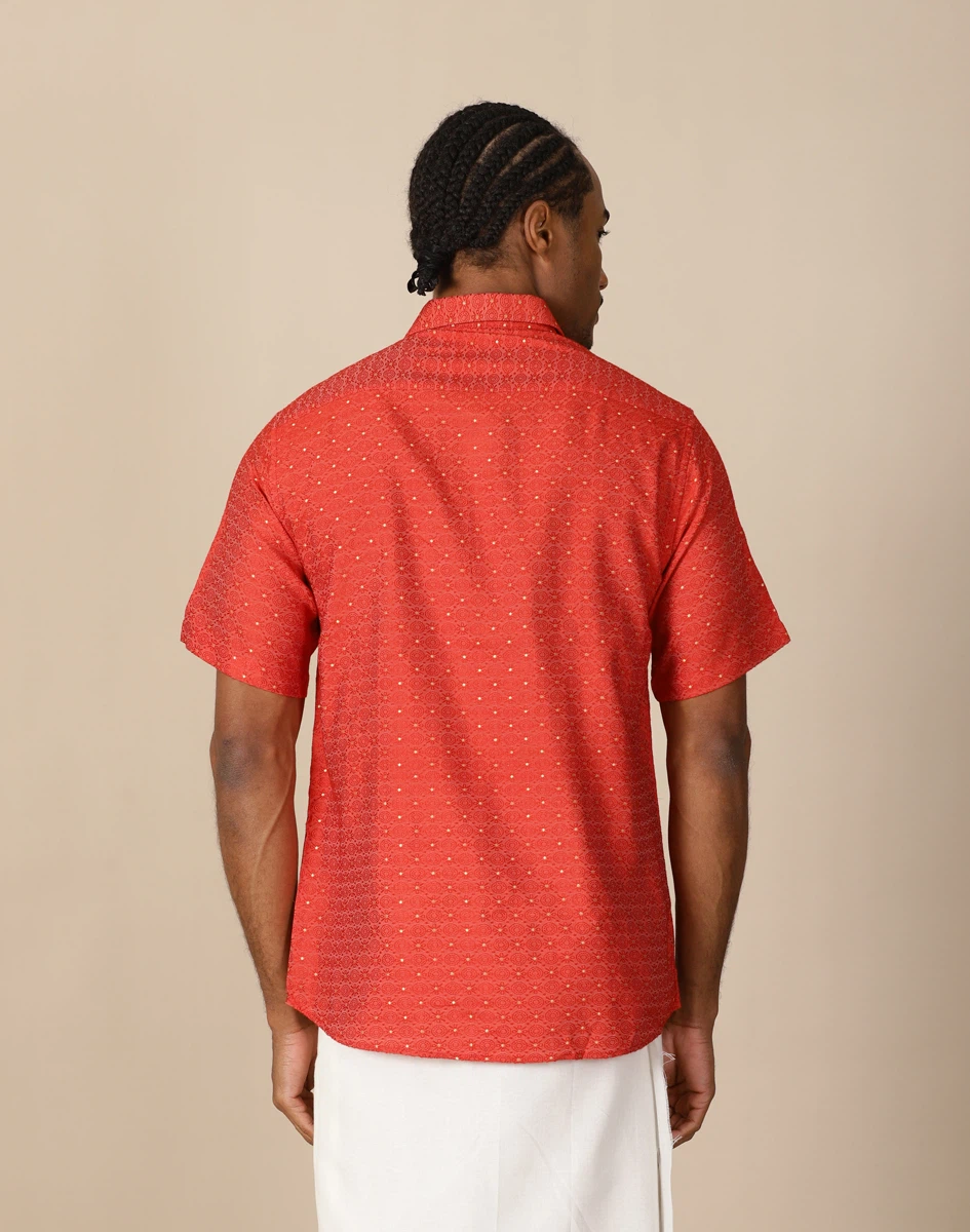 Maurya Vastra Red Embellished Half Sleeve Shirt (2)