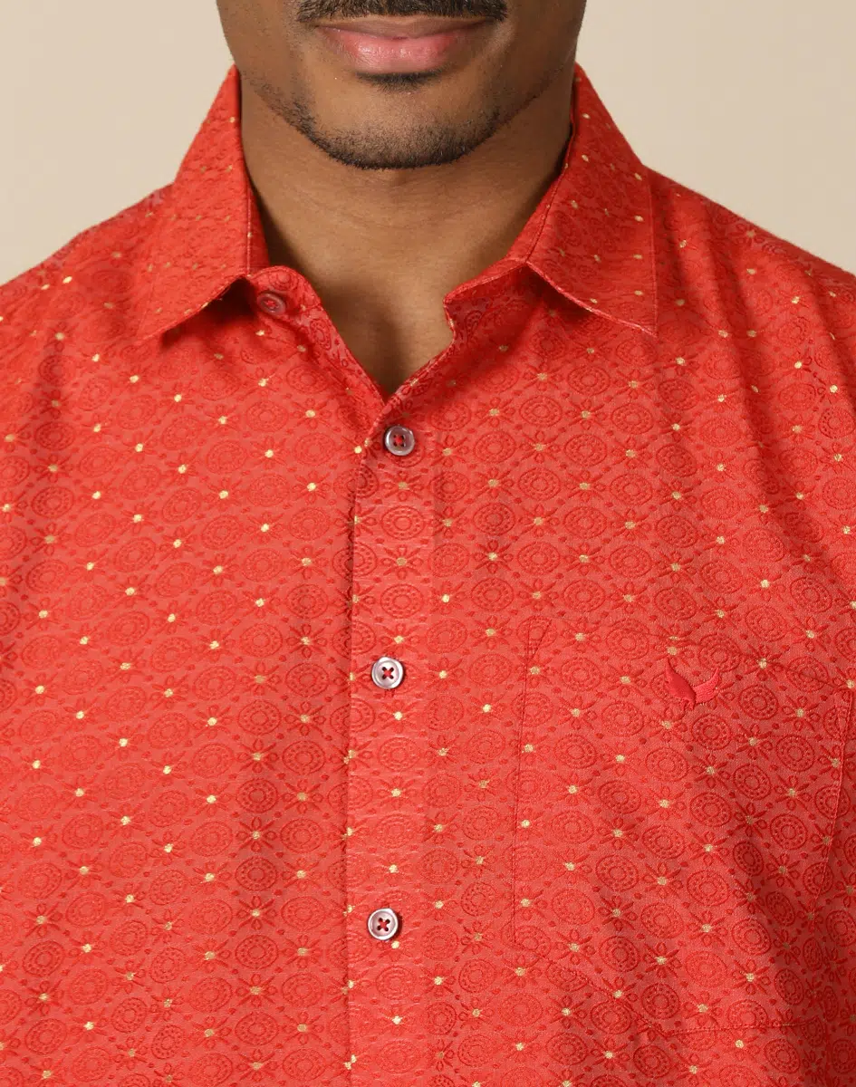 Maurya Vastra Red Embellished Half Sleeve Shirt (3)