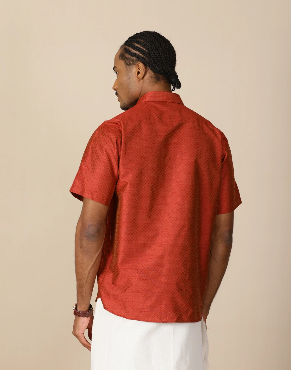 Maurya Vastra Reddish Brown Brocade Half Sleeve Shirt (2)
