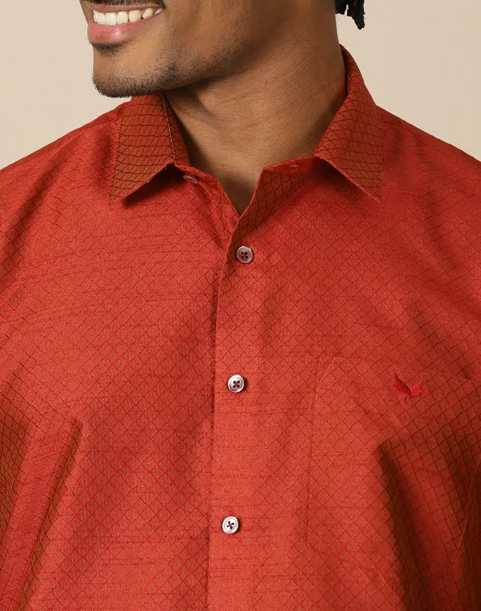 Maurya Vastra Reddish Brown Brocade Half Sleeve Shirt (3)