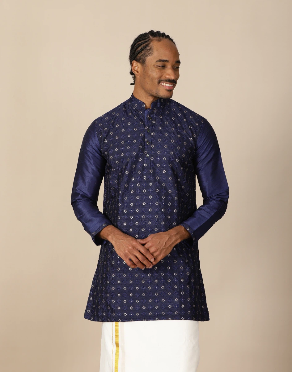 Maurya Vastra Royal Blue Brocade Kurta (1)