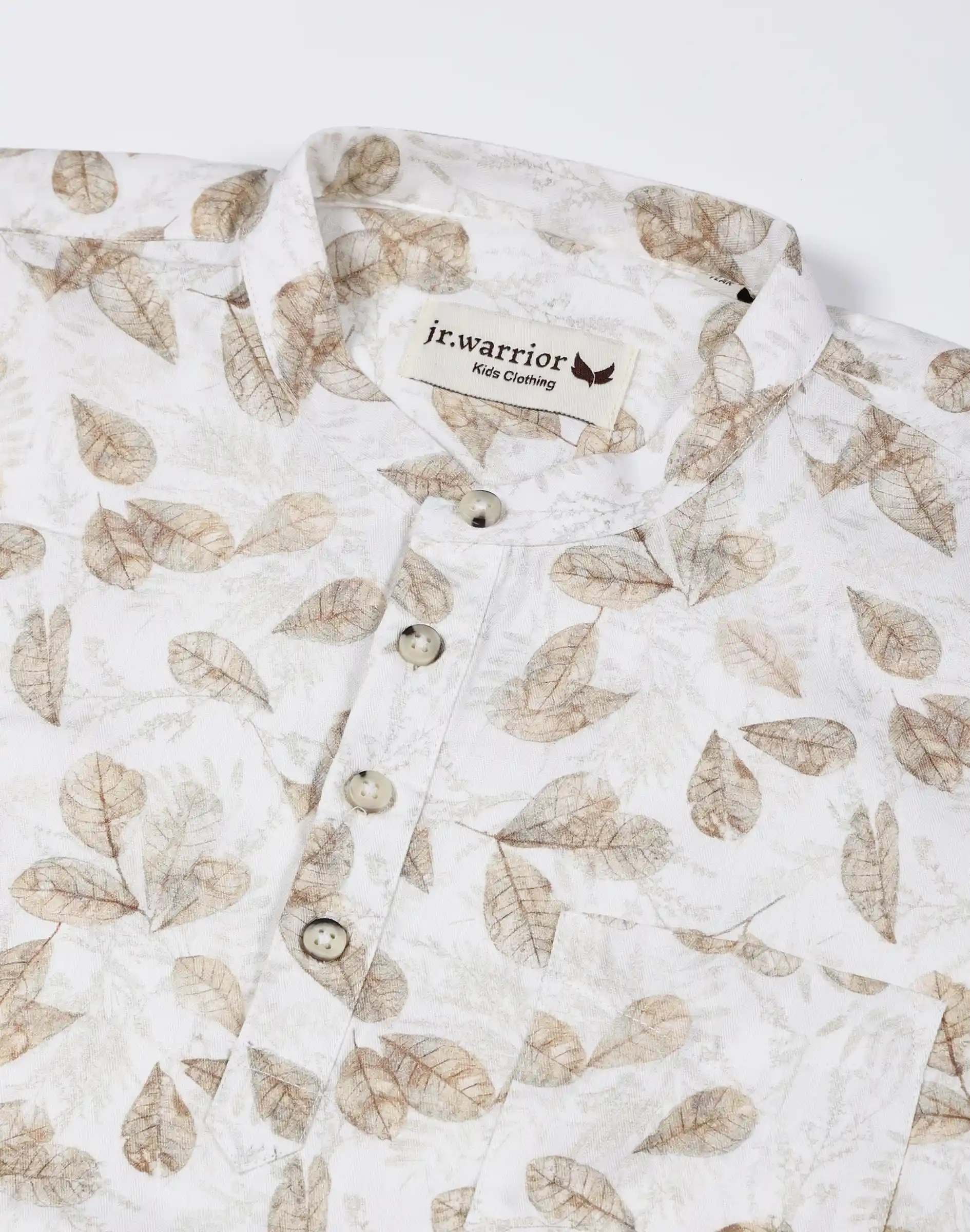 Warrior Boys Ivory Leaf Print Kurta (1)