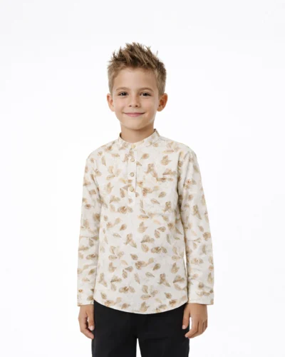 Warrior Boys  Ivory Leaf Print Kurta