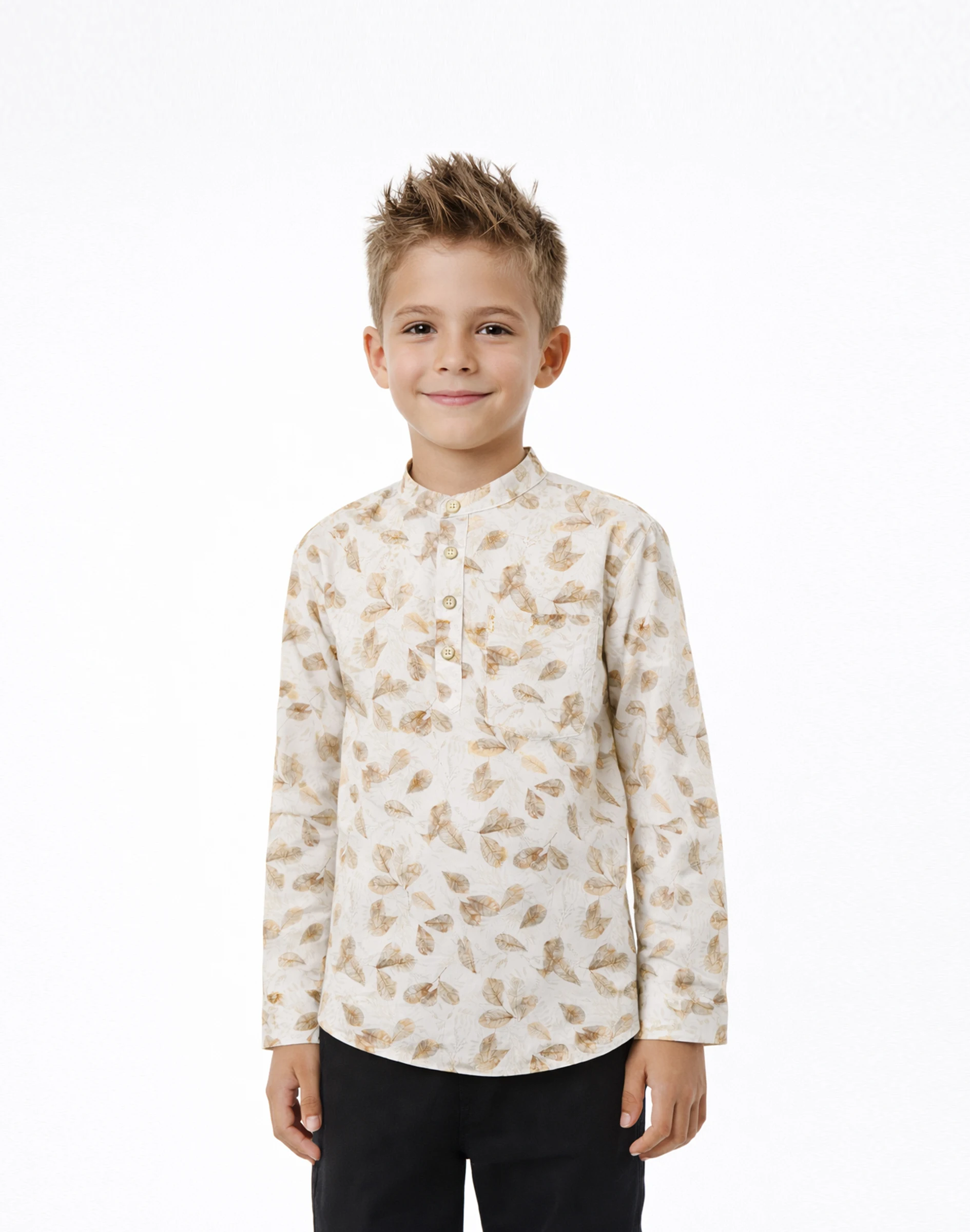 Warrior Boys Ivory Leaf Print Kurta (3)