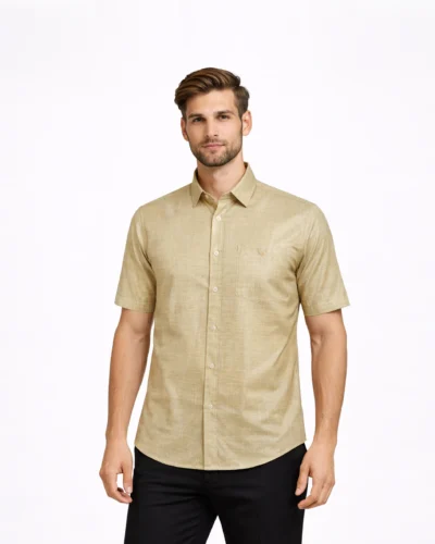 Warrior Classic Beige Textured Silk Half Sleeve Shirt