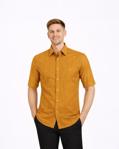 Warrior Classic Golden Rust Textured Silk Half Sleeve Shirt