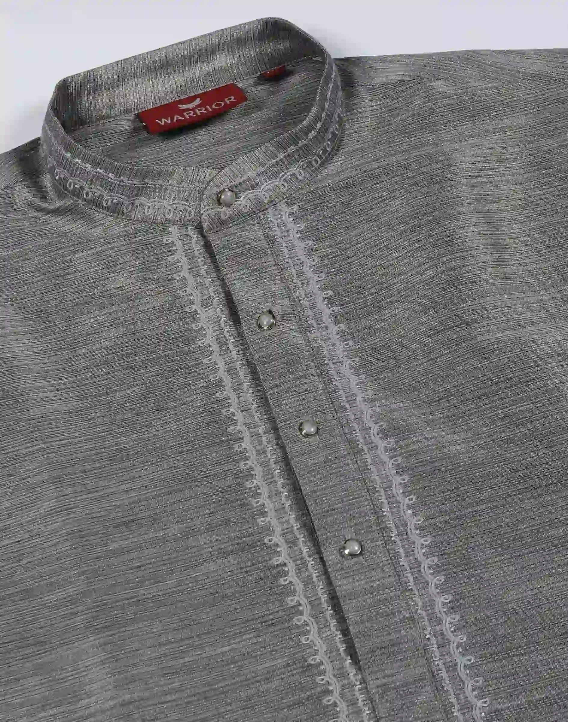 Warrior Classic Grey Textured Yoke Embroidered Silk Kurta (3)