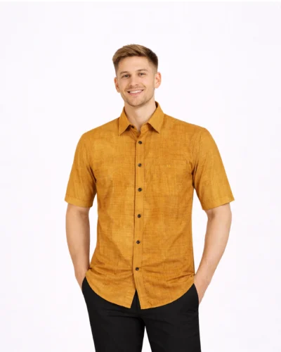 Warrior Classic Mustard Textured Silk Half Sleeve Shirt