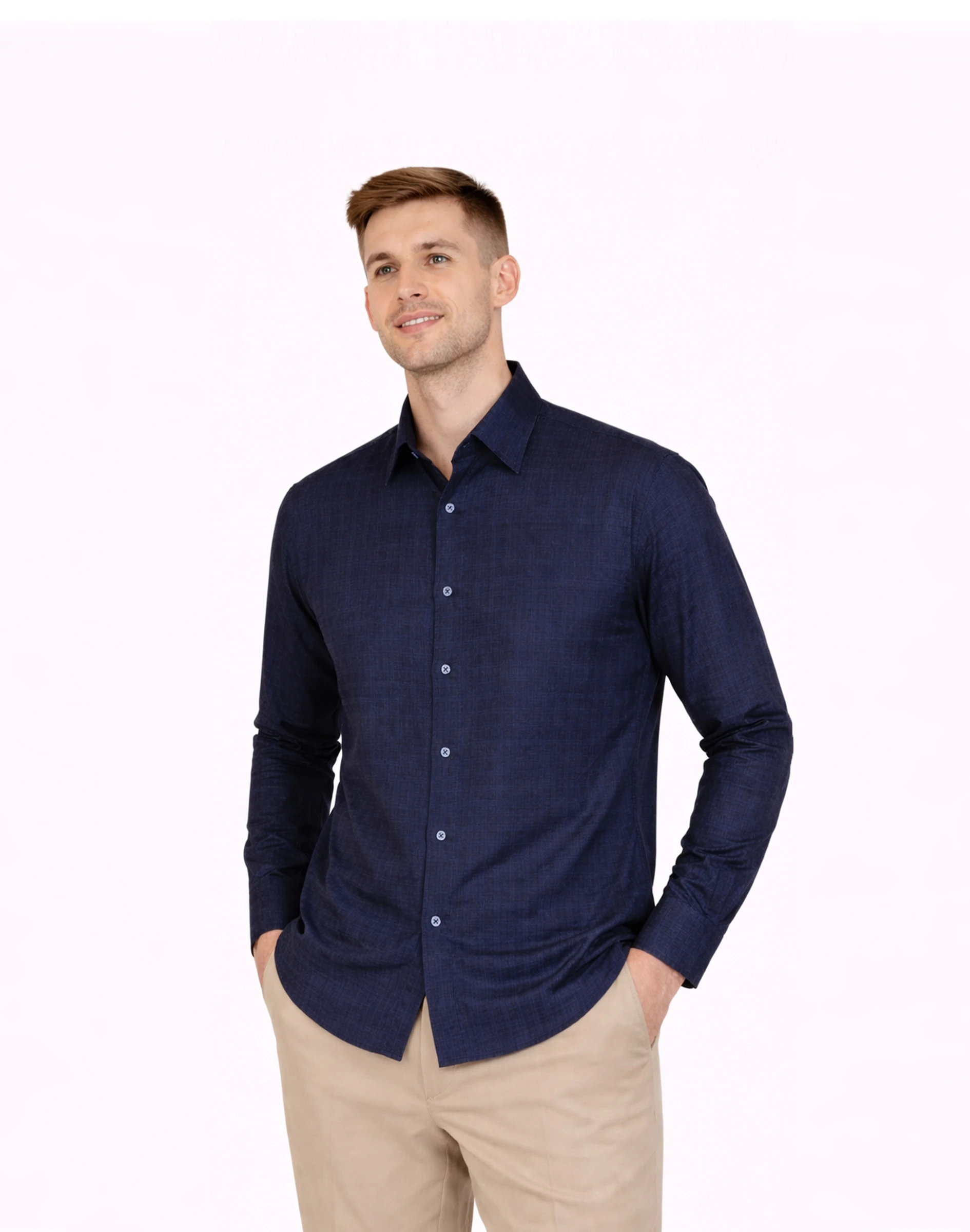 Warrior Classic Navy Blue Textured Silk Full Sleeve Shirt (1)