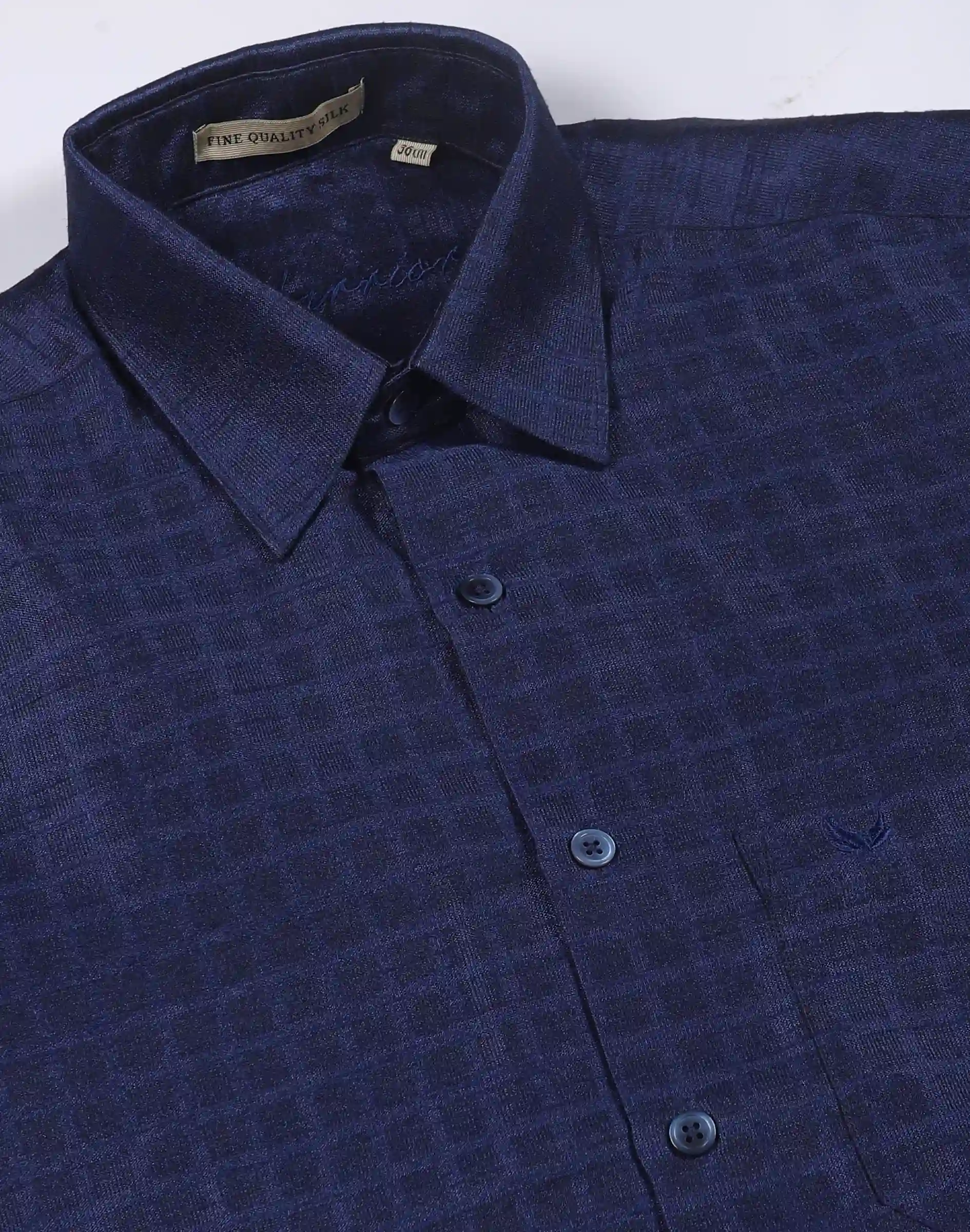 Warrior Classic Navy Blue Textured Silk Full Sleeve Shirt (3)