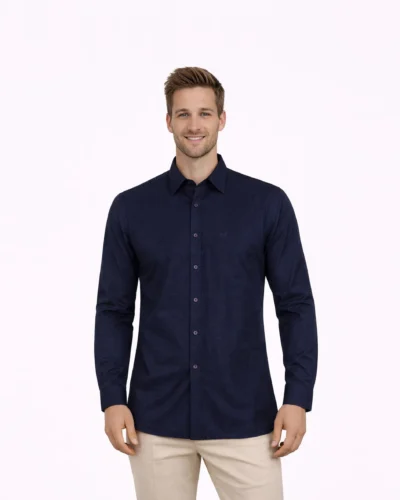 Warrior Classic Navy Textured Silk Full Sleeve Shirt