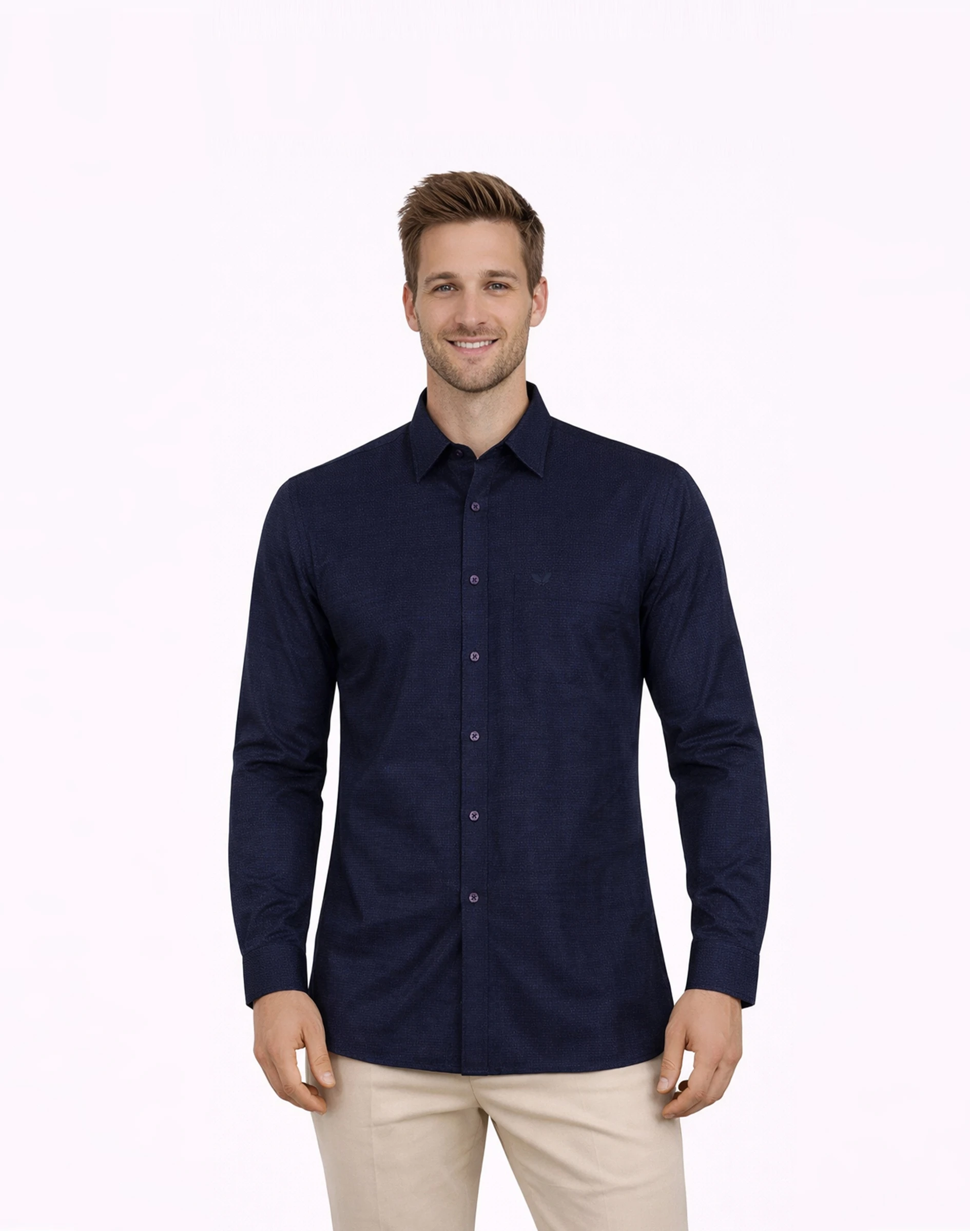 Warrior Classic Navy Textured Silk Full Sleeve Shirt (2)