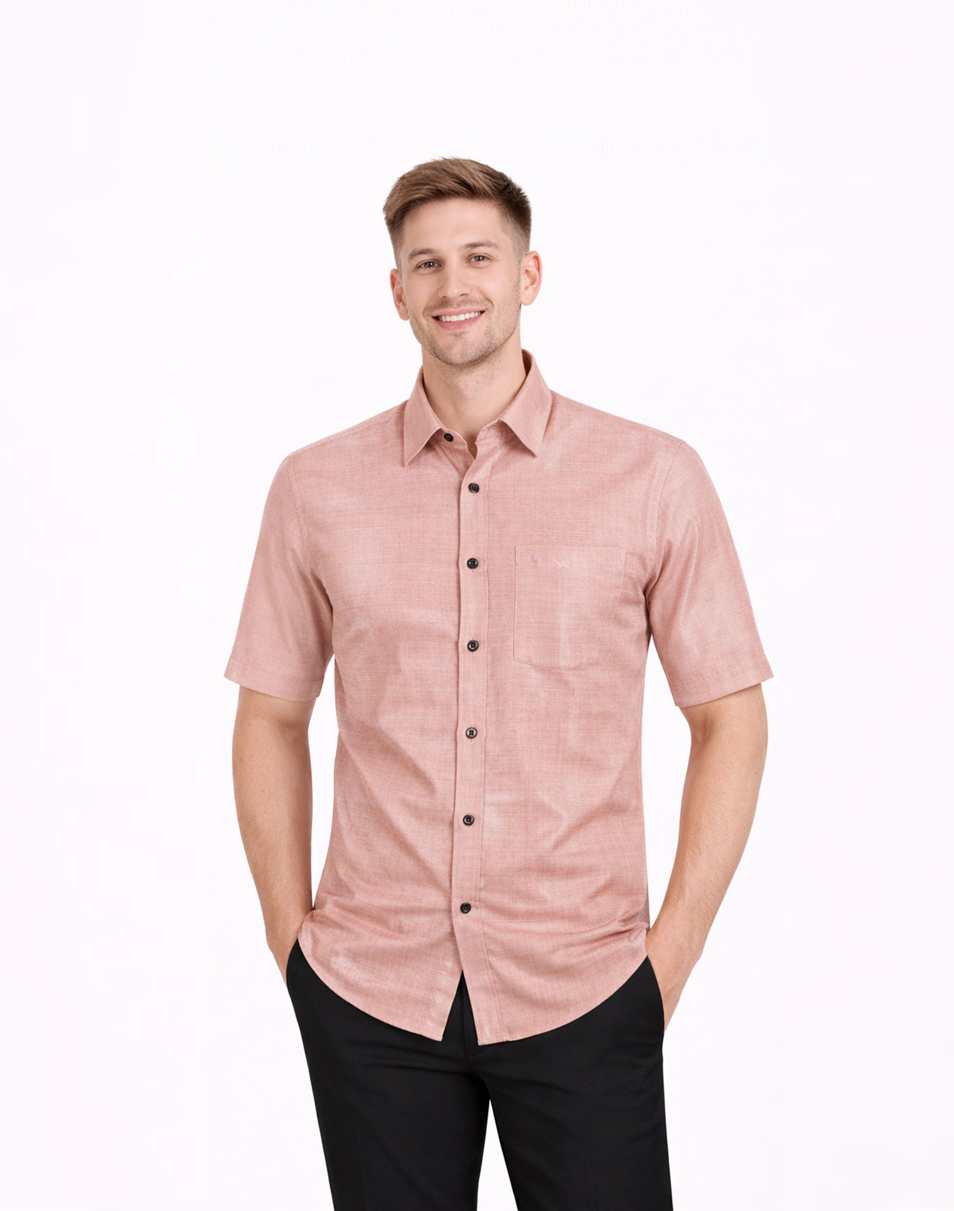 Warrior Classic Peach Textured Silk Half Sleeve Shirt (1)