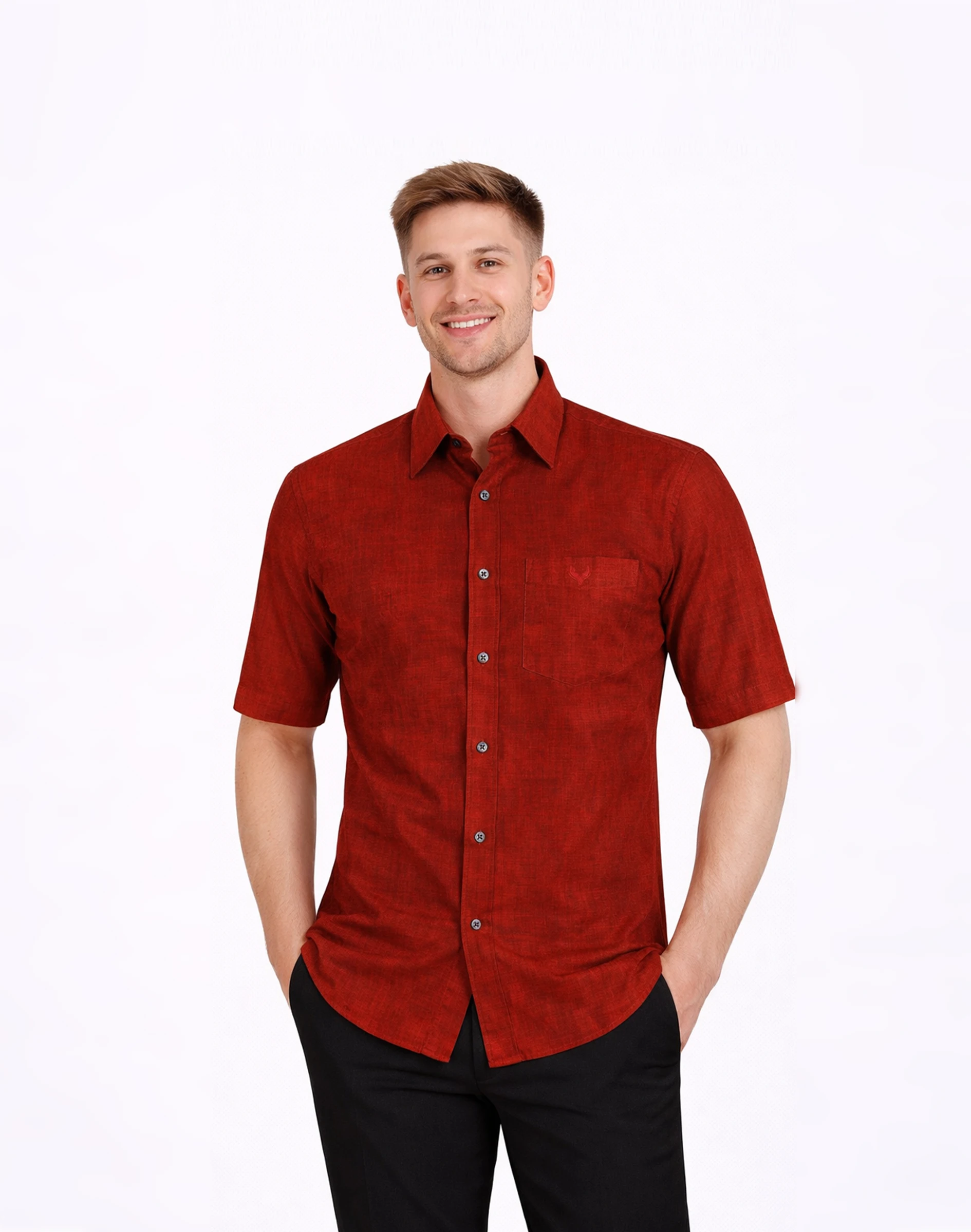 Warrior Classic Red Textured Silk Half Sleeve Shirt (1)
