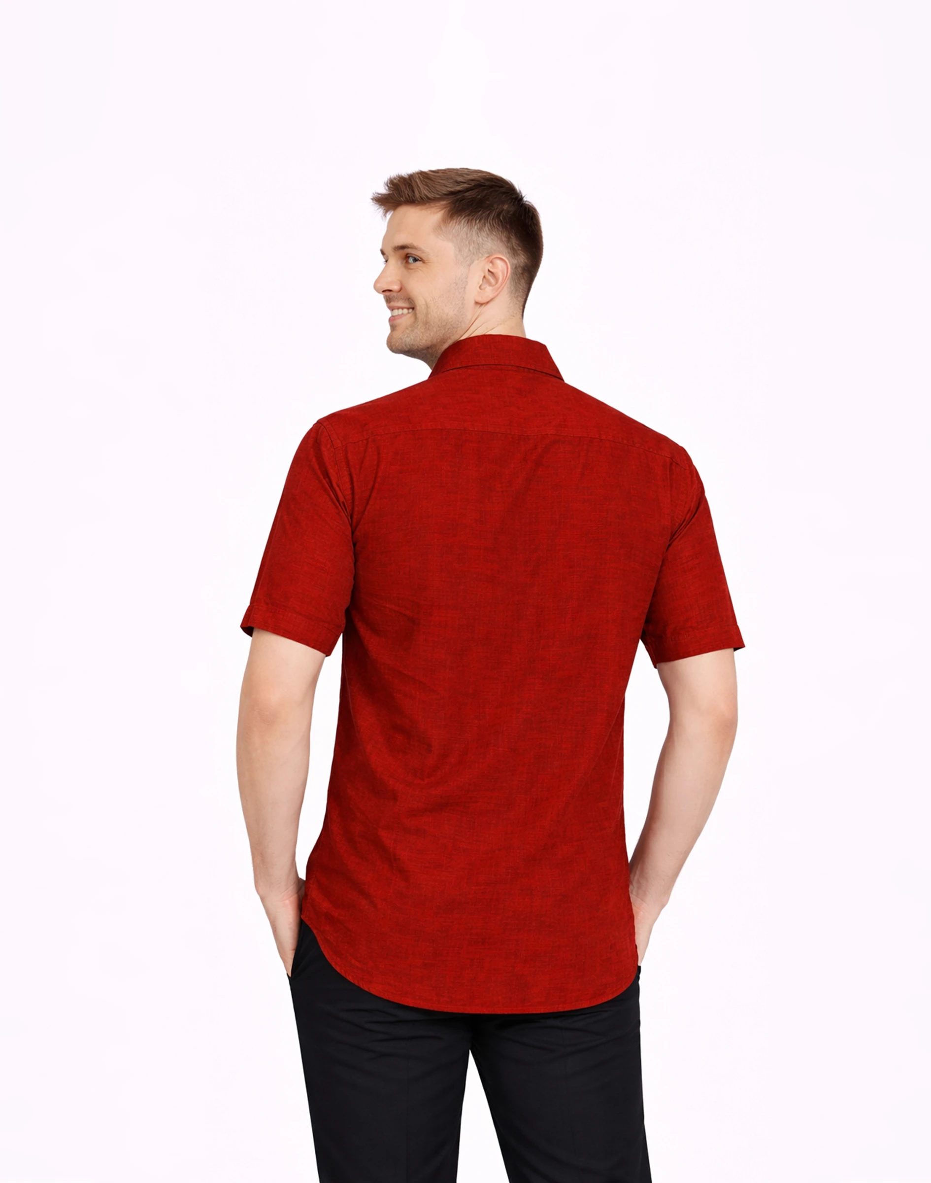 Warrior Classic Red Textured Silk Half Sleeve Shirt (2)