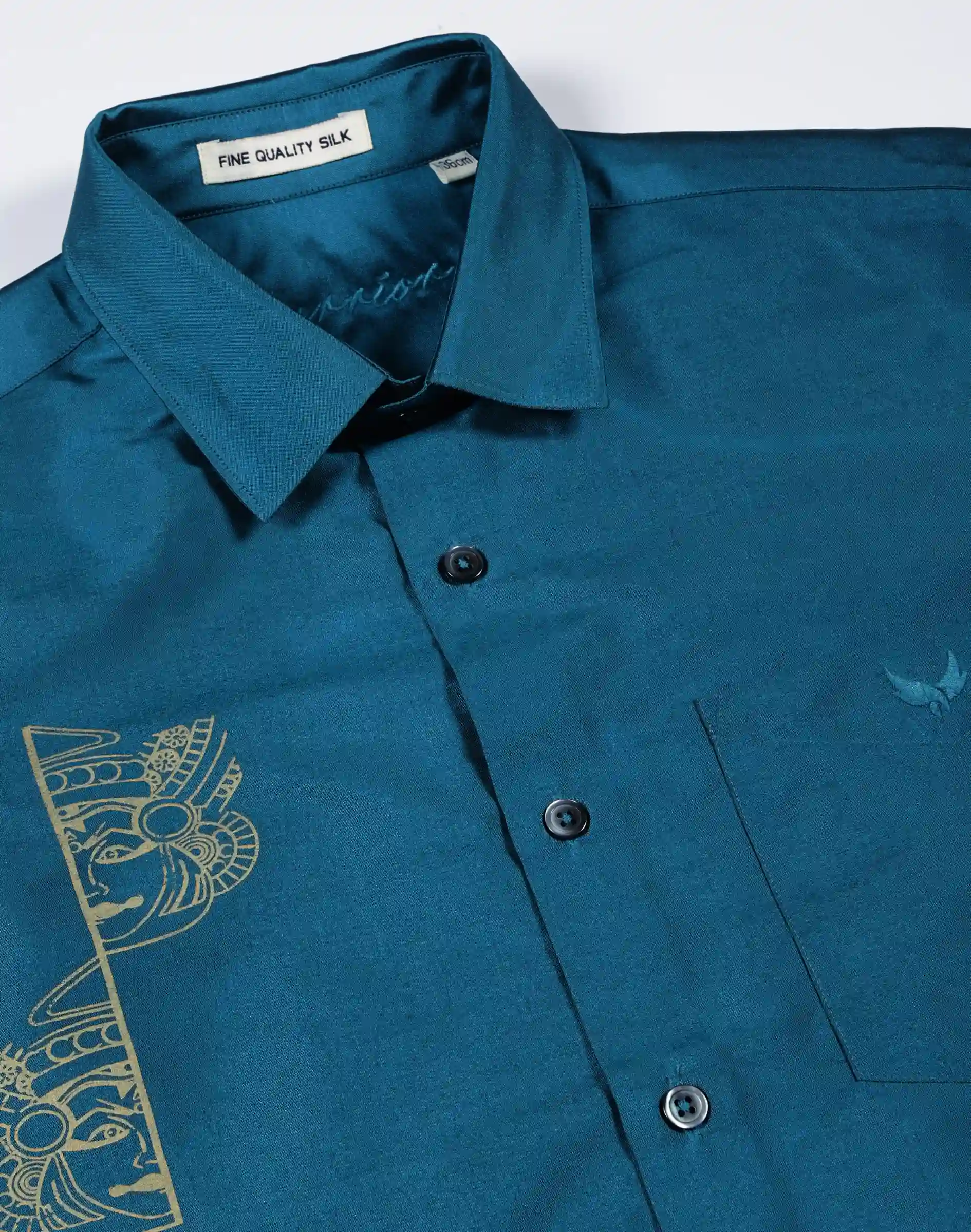 Warrior Classic Teal Blue Kathakali Print Silk Shirt (3)