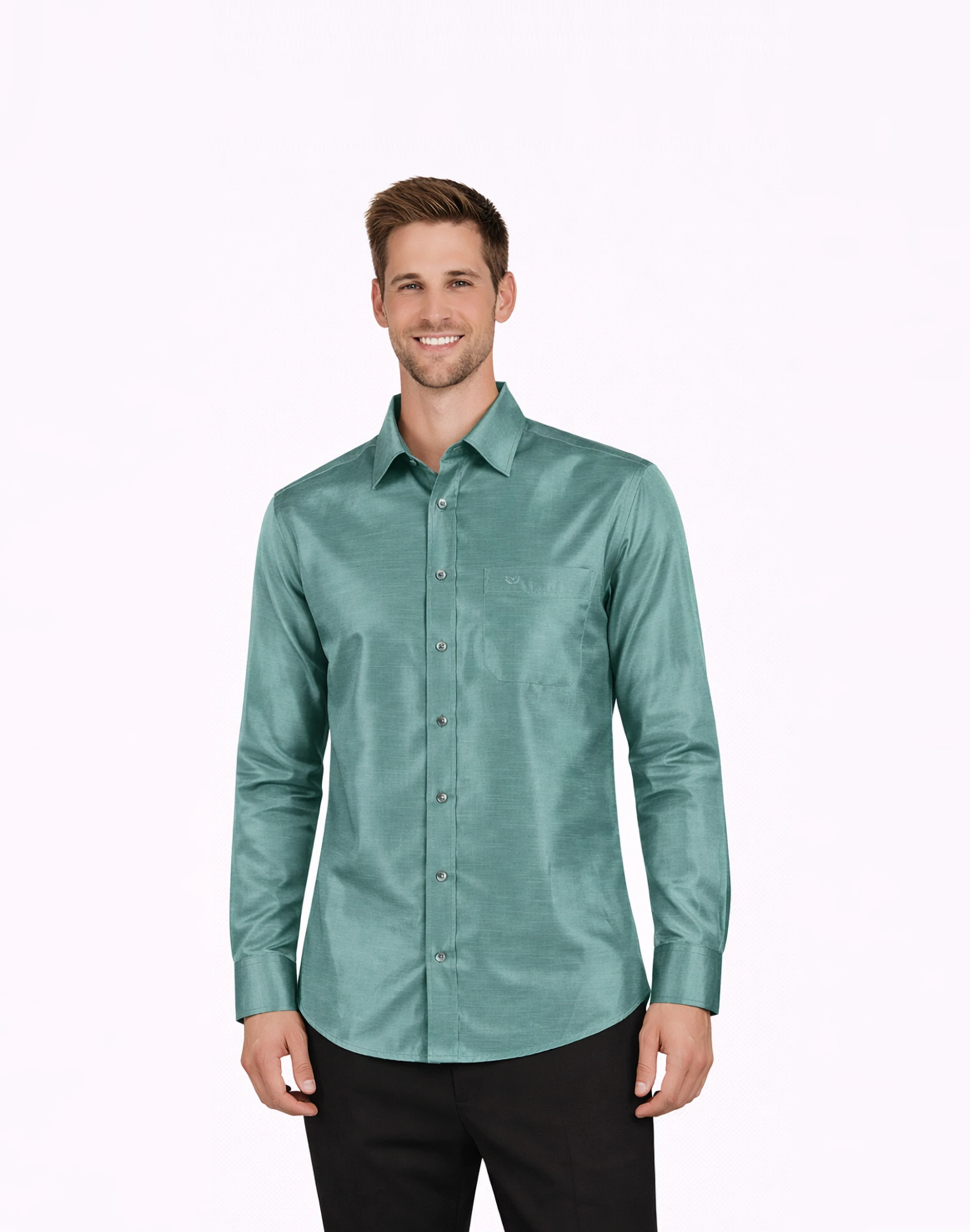 Warrior Classic Teal Textured Silk Full Sleeve Shirt (1)