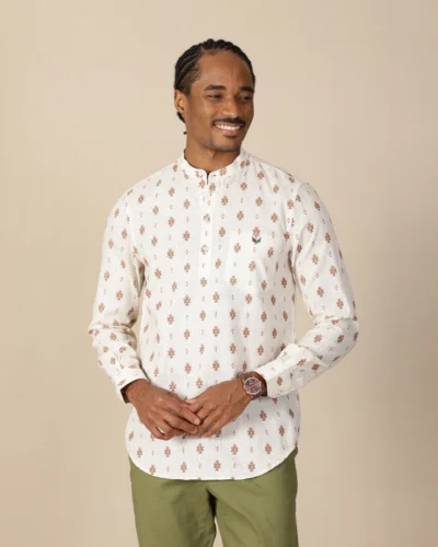 Warrior Ivory Heritage Print Urban Kurta