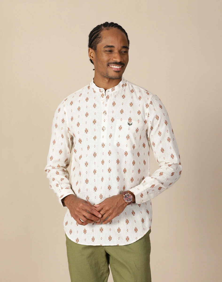 Warrior Ivory Heritage Print Urban Kurta (1)