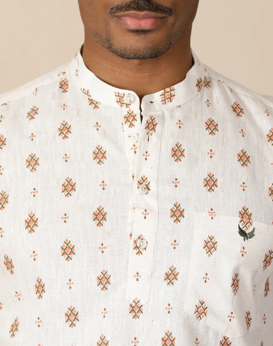 Warrior Ivory Heritage Print Urban Kurta (3)