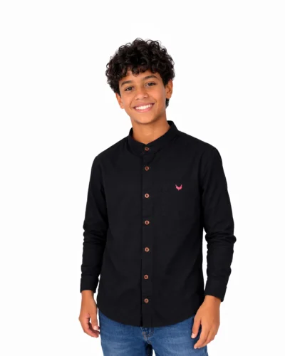 Warrior Kids Classic Black Mandarin Collar Shirt