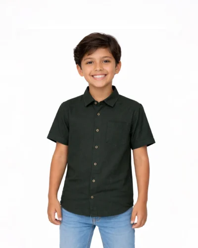 Warrior Kids Dark Green Solid Casual Shirt
