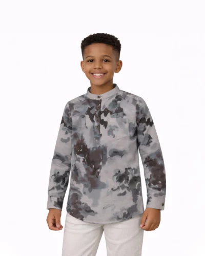 Warrior Kids Grey Abstract Printed Casual Kurta