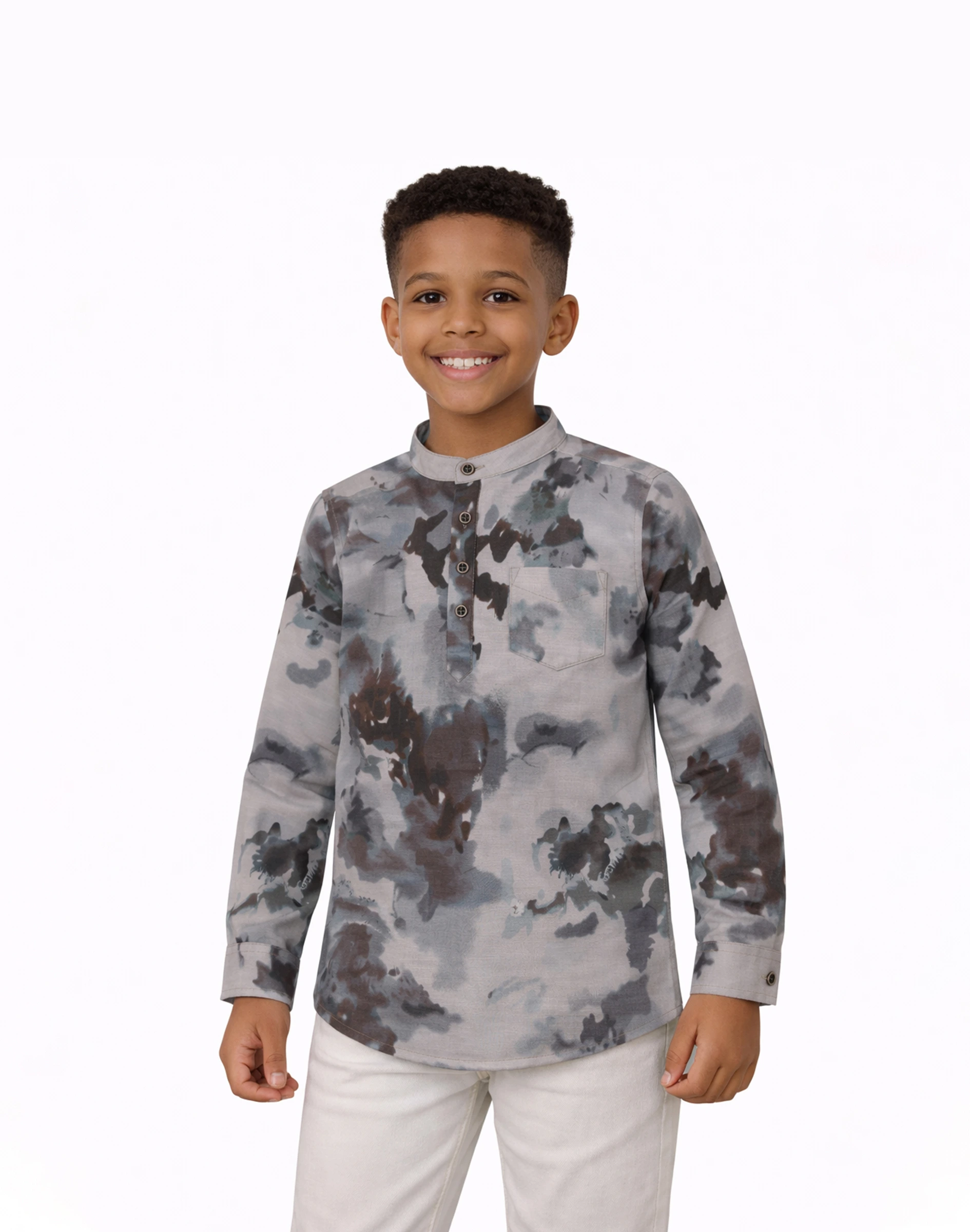 Warrior Kids Grey Abstract Printed Casual Kurta (1)