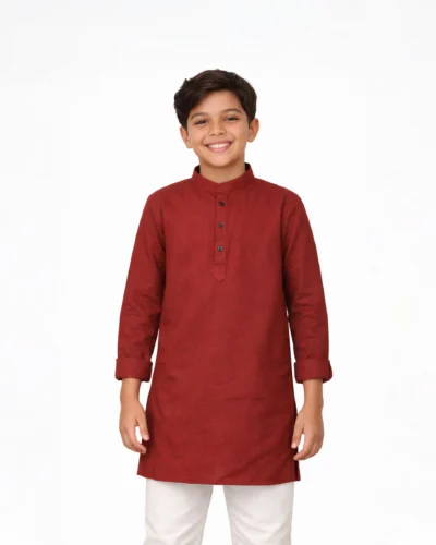 Warrior Kids Maroon Minimal Festive Kurta