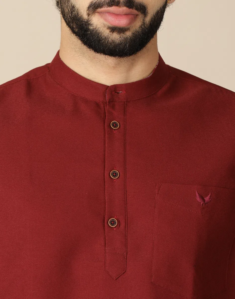 Warrior Maroon Solid Cotton Kurta (1)