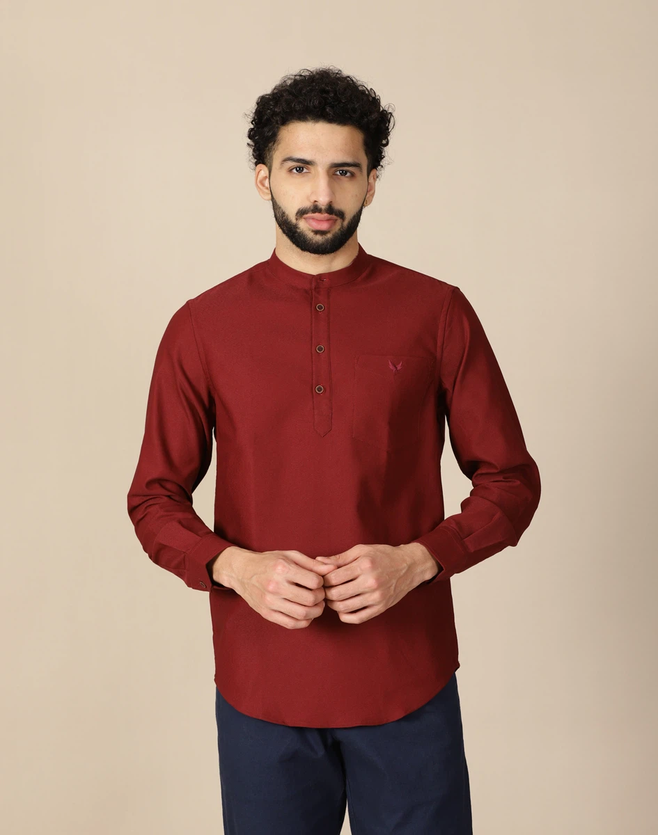 Warrior Maroon Solid Cotton Kurta (2)