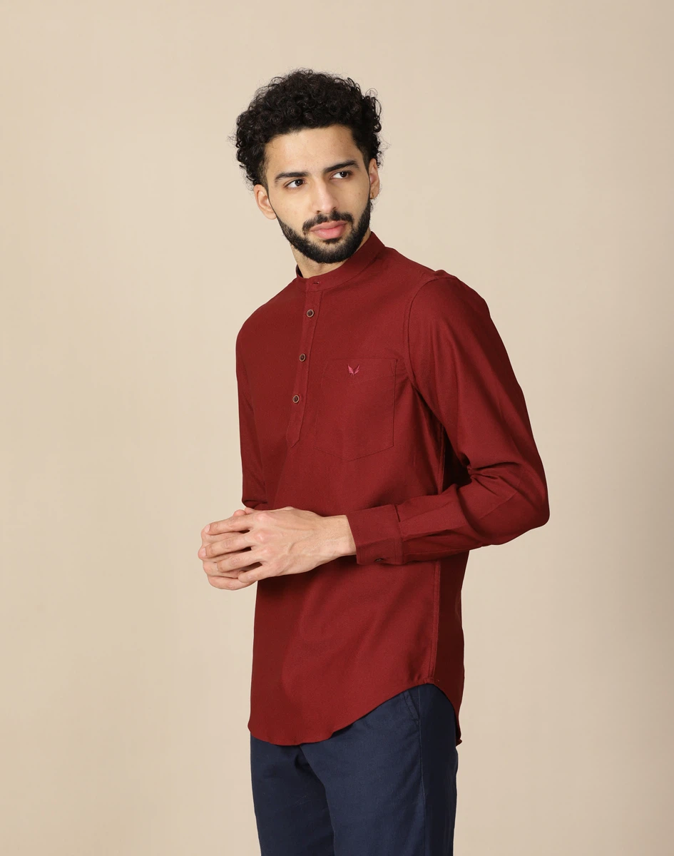 Warrior Maroon Solid Cotton Kurta (3)