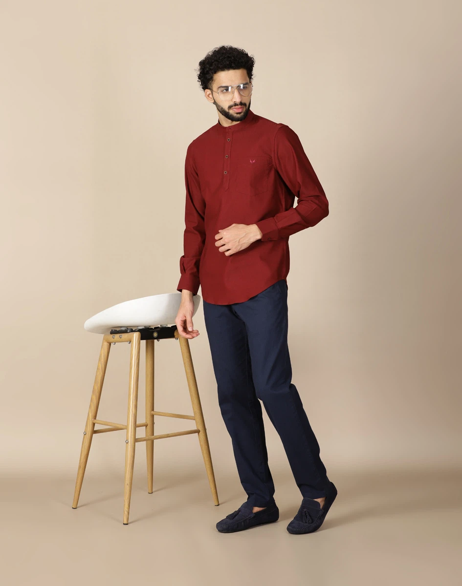 Warrior Maroon Solid Cotton Kurta (5)