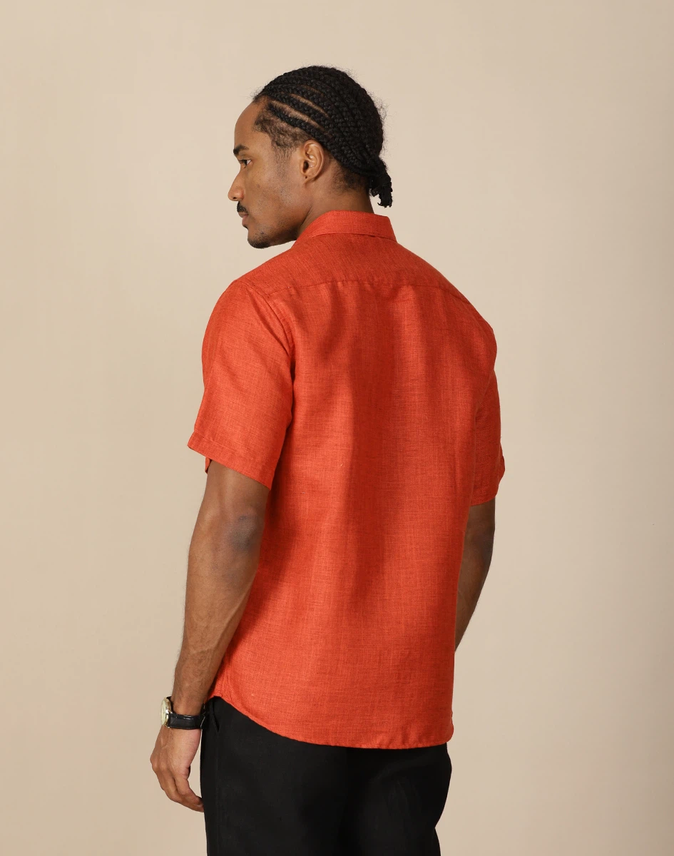 Warrior Men Rust Orange Textured Short Sleeve Shirt (2)